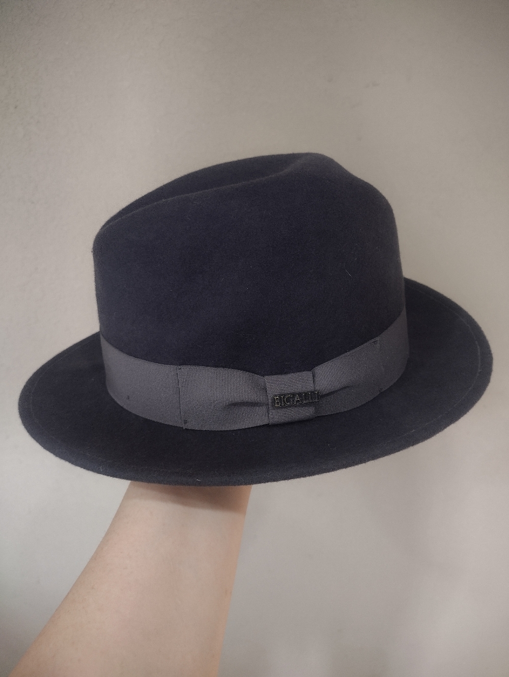 BIGALLI 100% Wool Felt Water Repellent Black with Gray Band Fedora Hat
